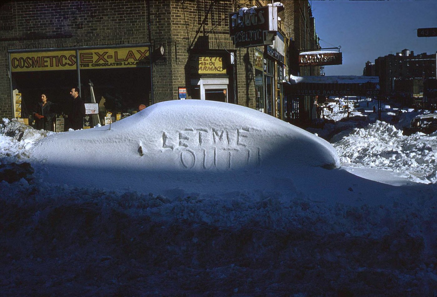 #14 Queens NY Drug store and snow covered car, 1961