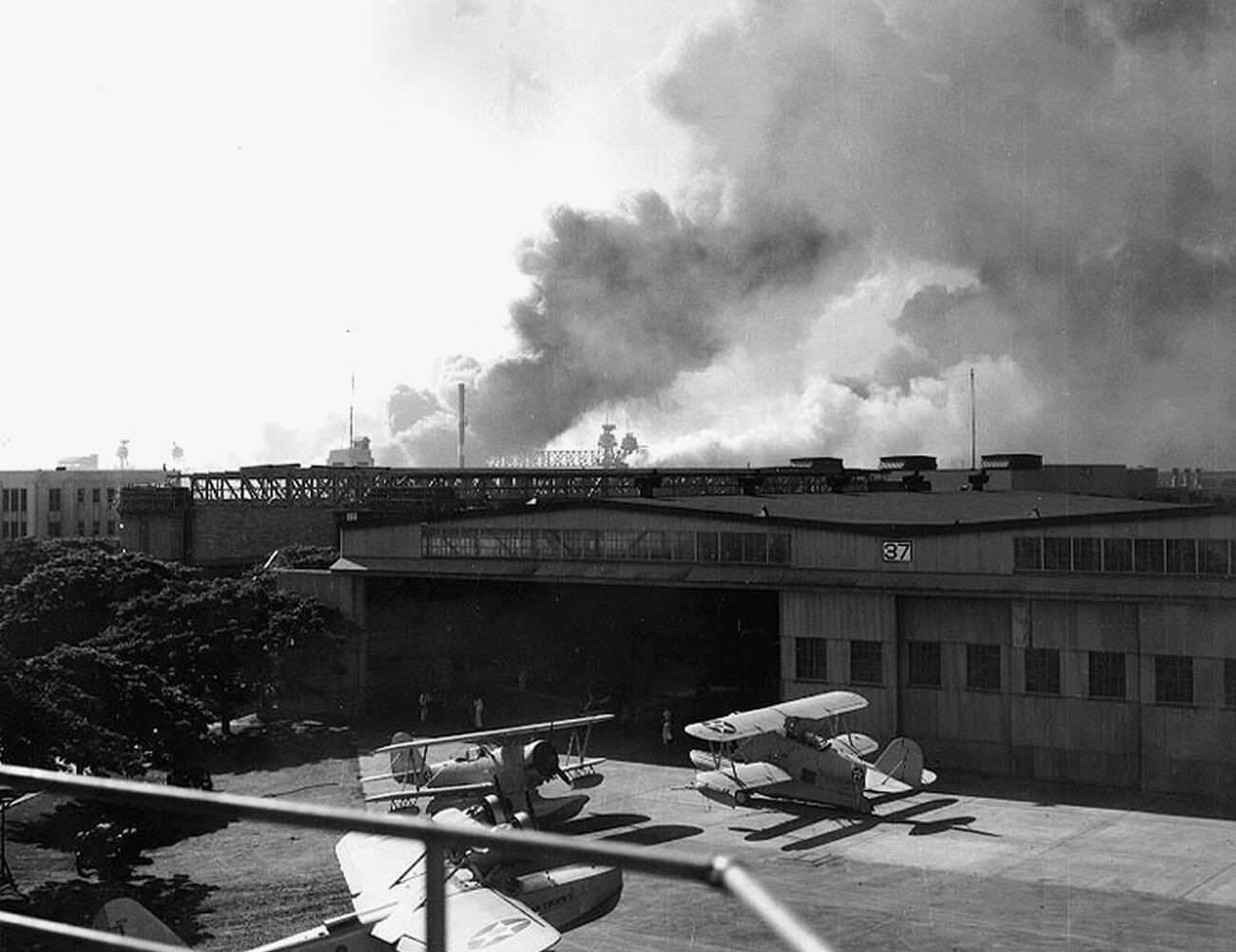 #3 Hangar 37, NAS Ford Island during the Pearl Harbor attack, 1941.