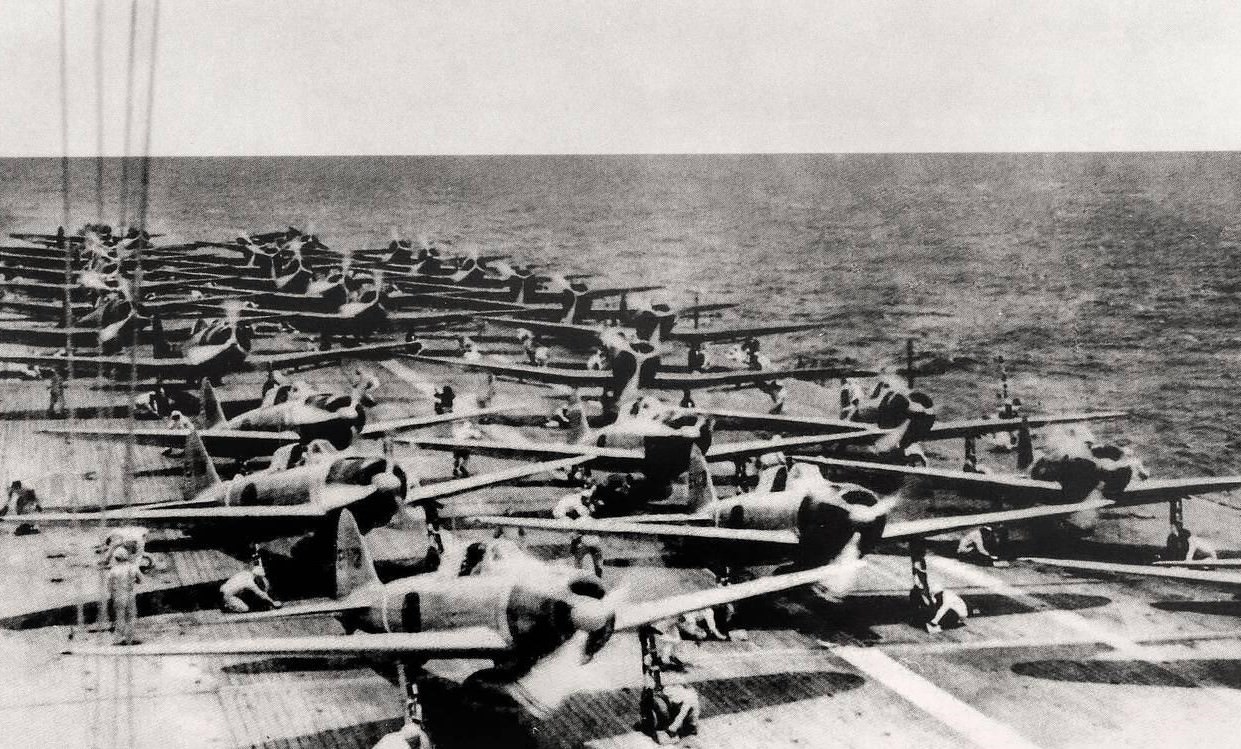 #39 Japanese aircraft prepare to depart the Imperial Japanese Navy aircraft carrier Shokaku for the first wave of strikes at Pearl Harbor, 1941.