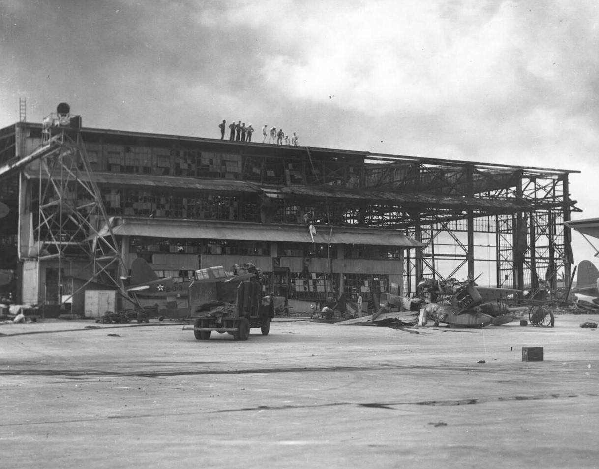 #48 Planes and hangars wrecked in the Japanese attack on Pearl Harbor, 1941.