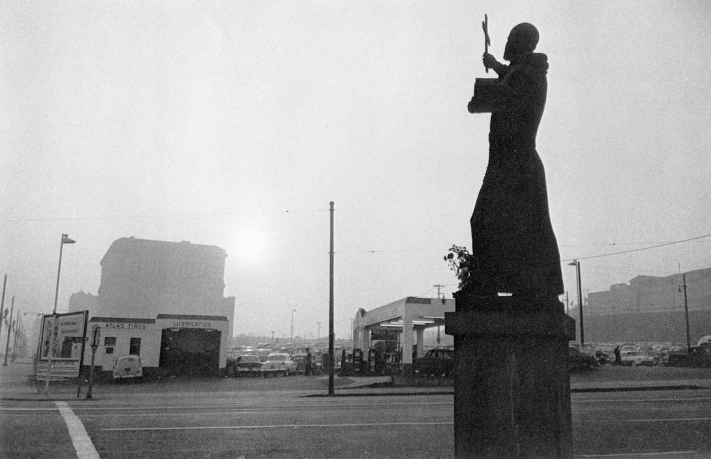 #47 St. Francis, gas station, and City Hall — Los Angeles, 1956