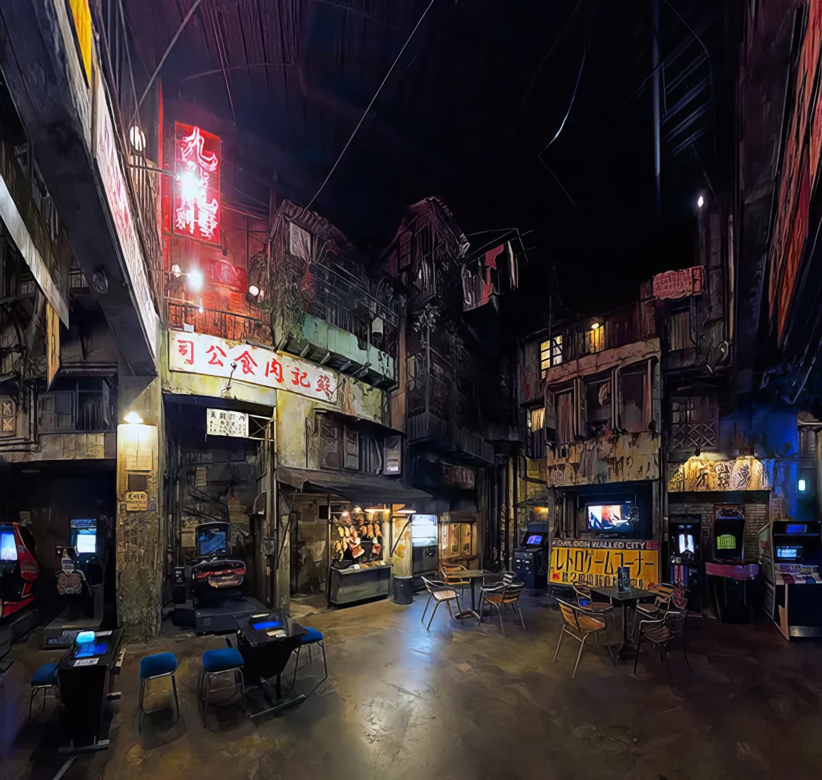 #17 Warehouse Kawasaki, a former Japanese game arcade with a Kowloon Walled City theme.
