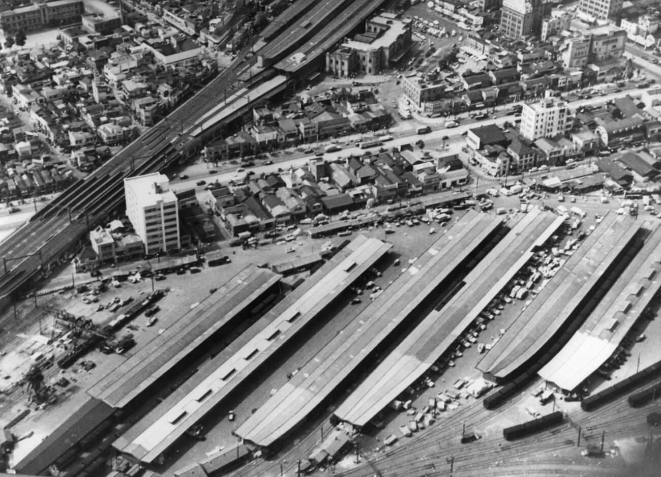 #27 An aerial view of Shimbashi station, 1957.