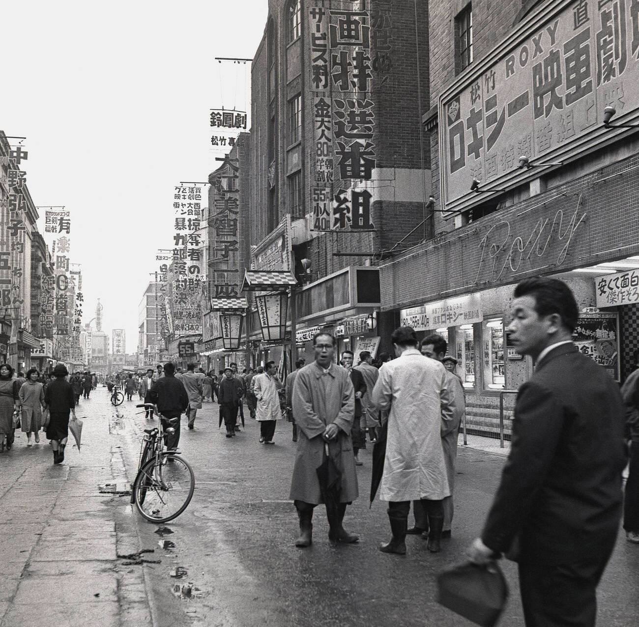 #67 An exterior view down a pedestrianised city centre street in Tokyo, 1950s.