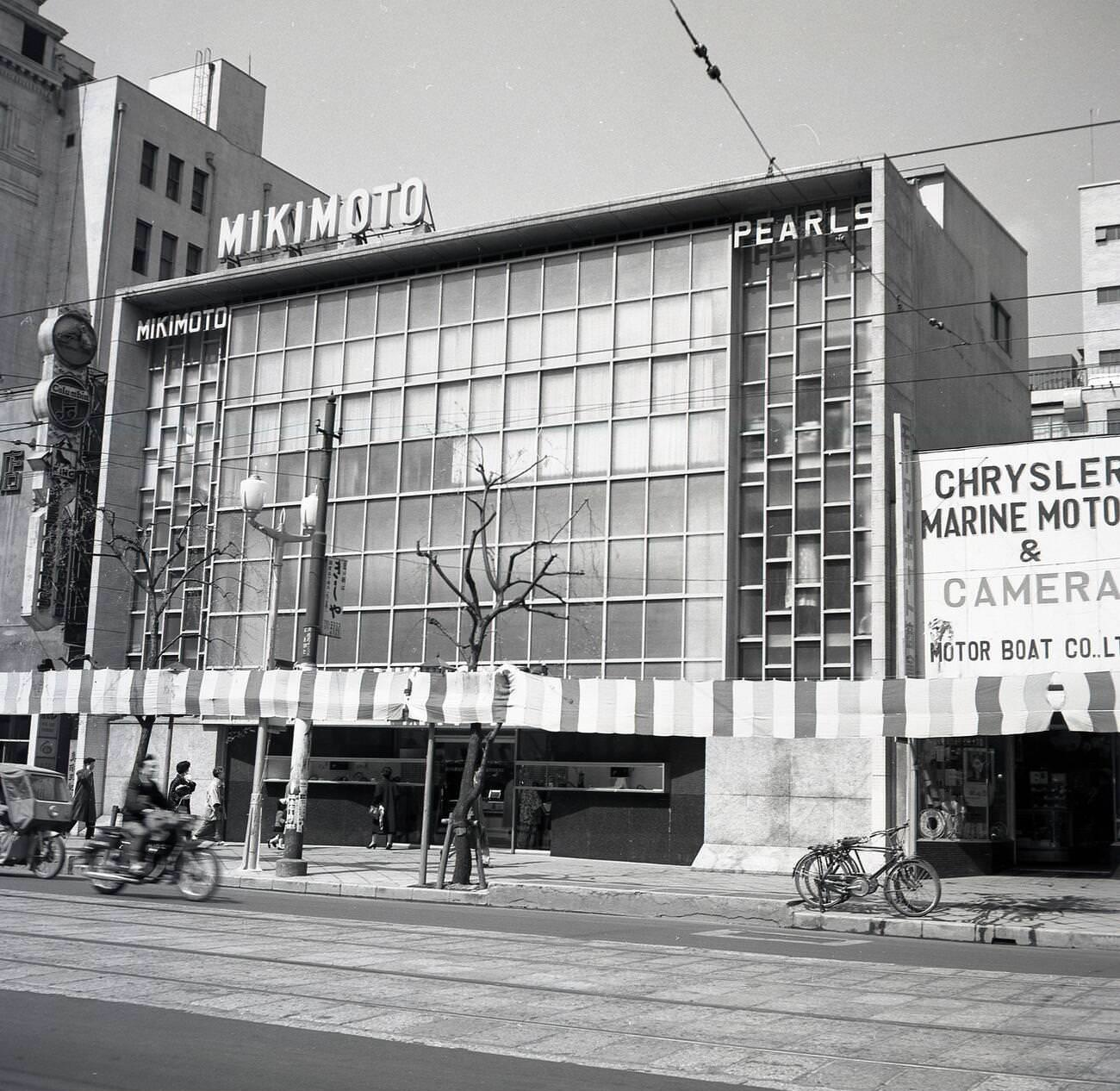 #90 The exterior of the Japanese luxury pearl company, Mikimoto, 1950s.