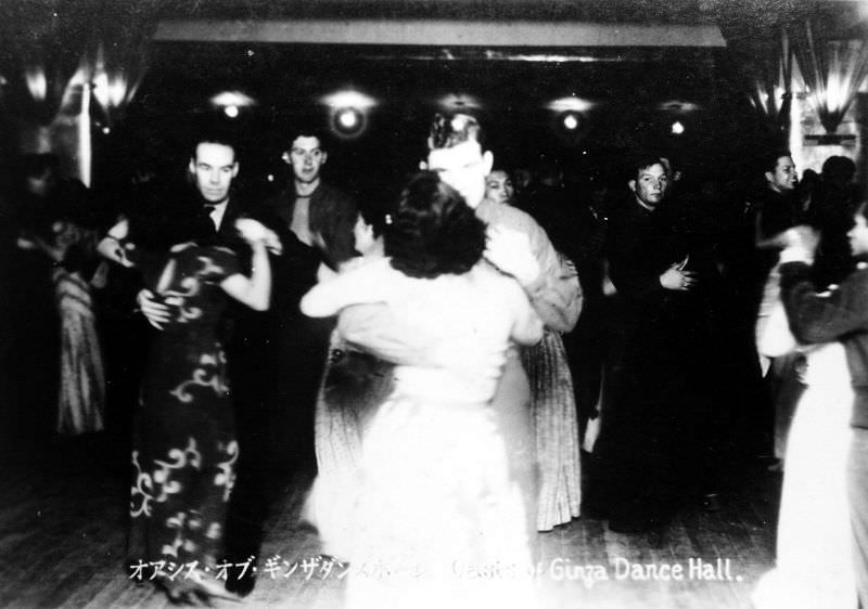 #36 An American dance hall in downtown Tokyo with Japanese girls, 1940s.