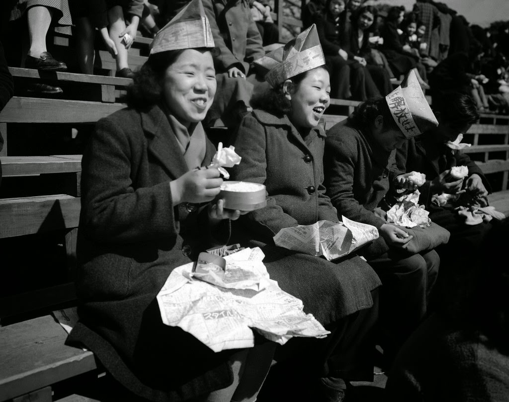 #84 It’s lunchtime for ladies attending the Communist-sponsored International Women’s Day rally in Tokyo, 1949.
