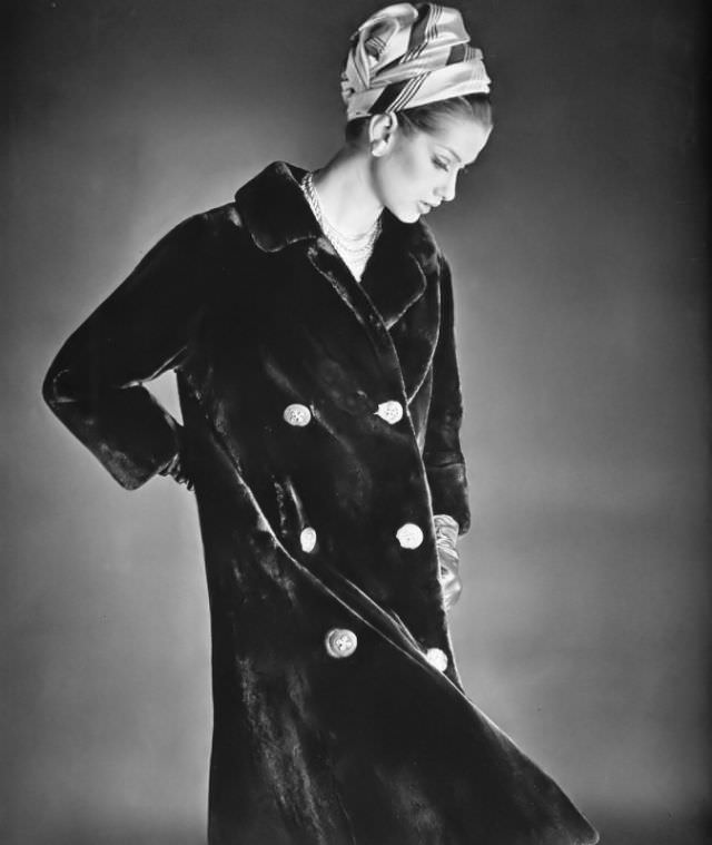 #6 Veronica Hamel in an Alaska fur seal coat by Grosvenor, 1964.