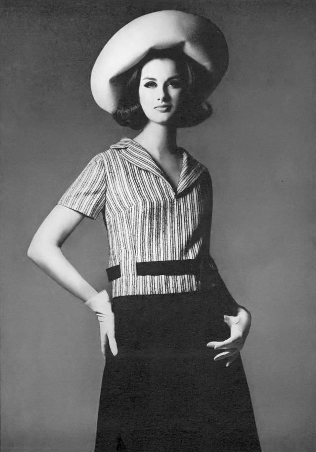 #7 Veronica Hamel in a belted middy dress by Shannon Rodgers for Jerry Silverman, 1964.