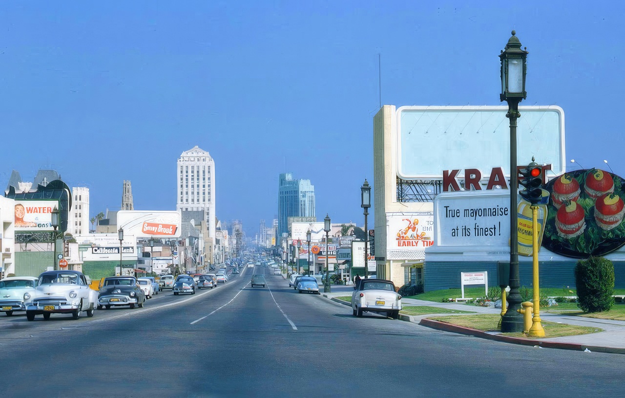 #4 Looking down Wilshire in Hancock Park, 1950s