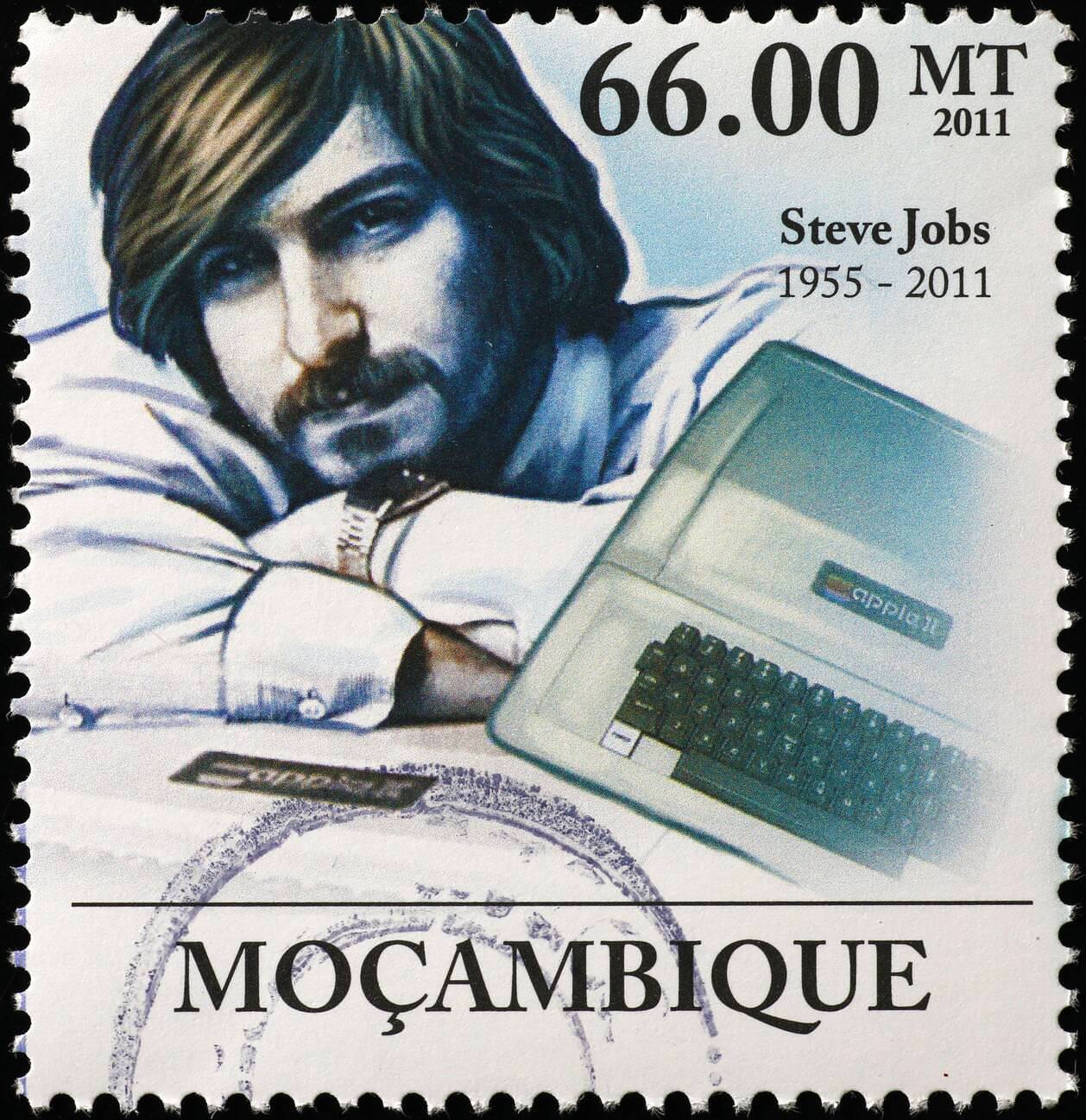 #7 Young Steve Jobs with an Apple computer on a postage stamp.
