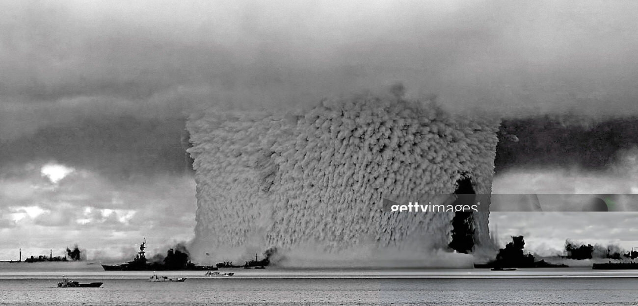 #12 The Baker test during Operation Crossroads, a series of two nuclear weapons tests conducted by the United States at Bikini Atoll, 1946.