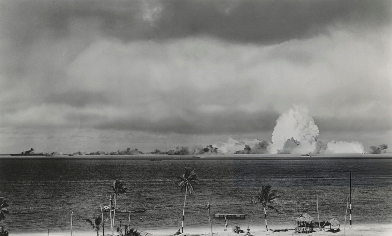 #17 U.S. Military Atomic Bomb Test and Resulting Explosion, Crossroads Target Fleet, Bikini Island, Pacific Ocean, 1946.