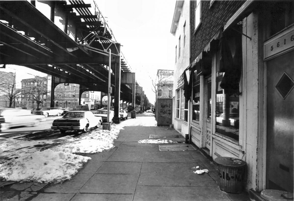 #20 The elevated train along New Utrecht Avenue in Brooklyn, 1977.