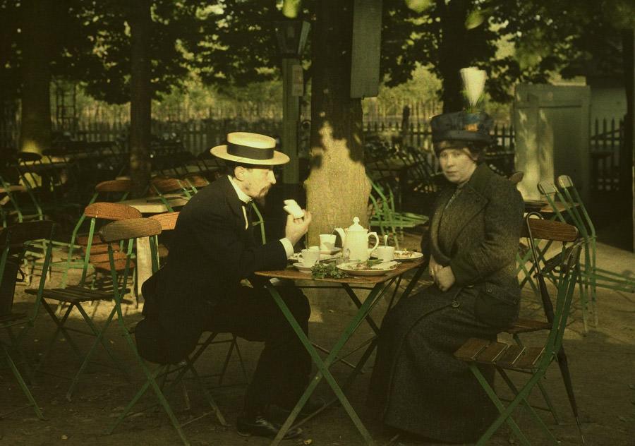 #2 Charles Corbet and Mrs. Corbet having afternoon tea, 1910