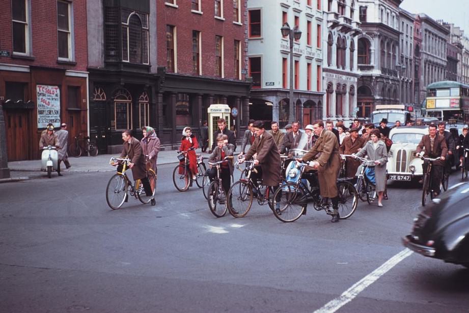 #17 Cyclists waiting for a green light in Dame St. at head of South Great Georges St., Dublin