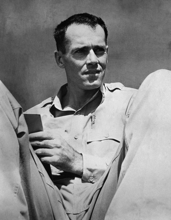 #15 Lieutenant Henry Fonda, former Hollywood movie star, relaxes in a South Pacific area, July 10, 1944 where he is now on active duty on the staff of Vice Adm. J.H. Hoover, U.S. Navy commander of the forward area, Central Pacific. Fonda joined the navy as an ordinary seaman.