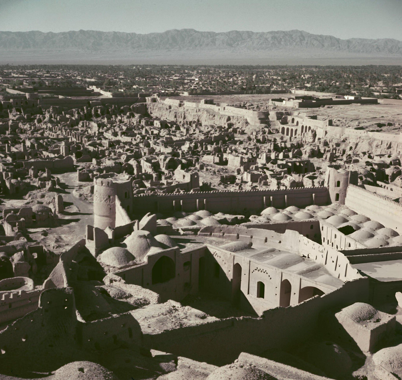 #16 An aerial view of the ruins of the Arg-e Bam mudbrick fortress and citadel in the city of Bam in Kerman Province, Iran, circa 1960.