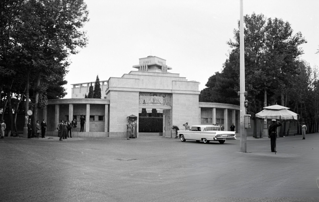 #22 Entrance to the stadium where festivities are taking place for the 42nd birthday of Shah Mohammad Reza Pahlavi, Tehran, 1960.