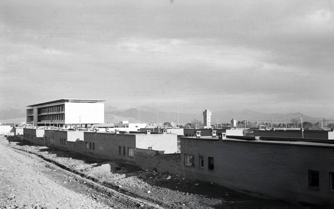 #53 A building designed by French architect and urban planner Fernand Pouillon: the General Staff Headquarters and the Ministry of War or ING under construction, Tehran, 1961.