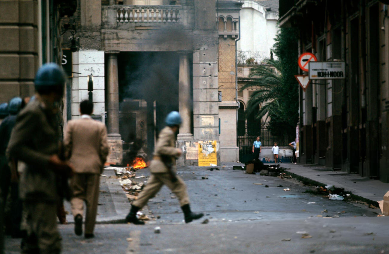 #76 Shah Mohammad Reza Pahlavi, with his wife, followed by other people, Iran, 1971.