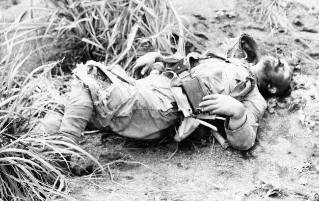 #19 Japanese soldier is seen on Iwo Jima, Japan, edge of Motoyama Airfield No. 1, 1945.