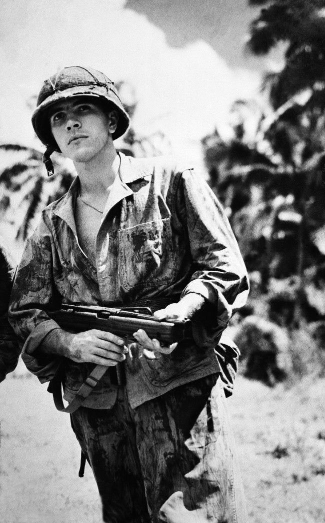 #7 Marine Sgt. Michael Strank, reported killed in action on Iwo Jima, was identified as one of the marines shown raising the stars and stripes on Mount Suribachi, 1945.