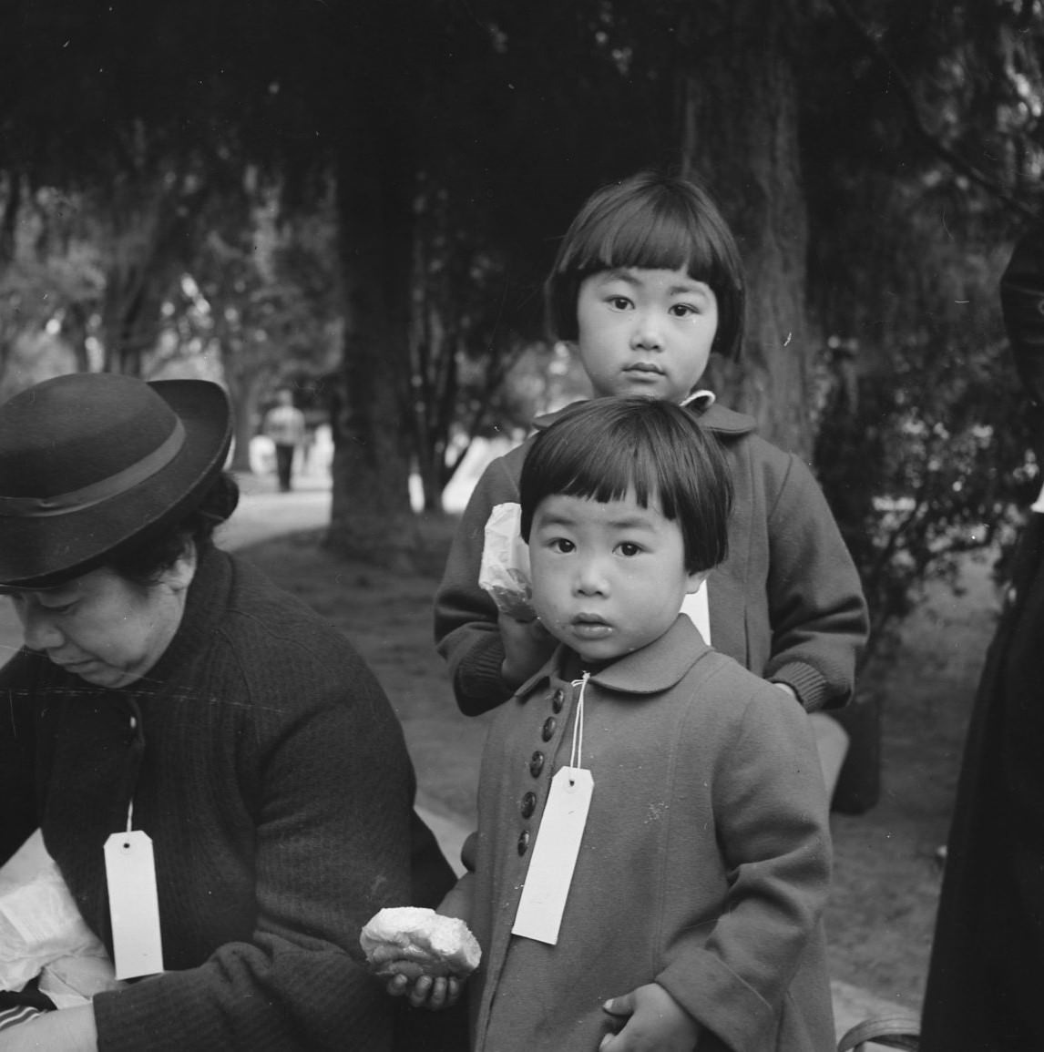 #5 Hayward, California. Two children of the Mochida family awaiting evacuation, 1942.