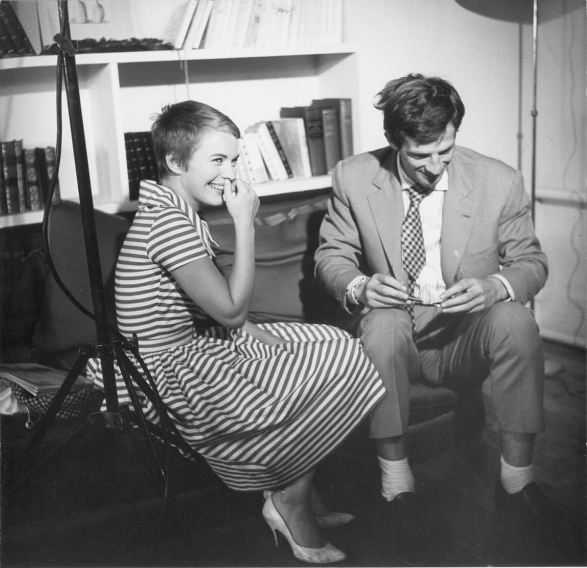 #17 Raymond Cauchetier and Jean-Paul Belmondo on the set of ‘A bout de Souffle’ directed by Jean-Luc Godard, 1960.