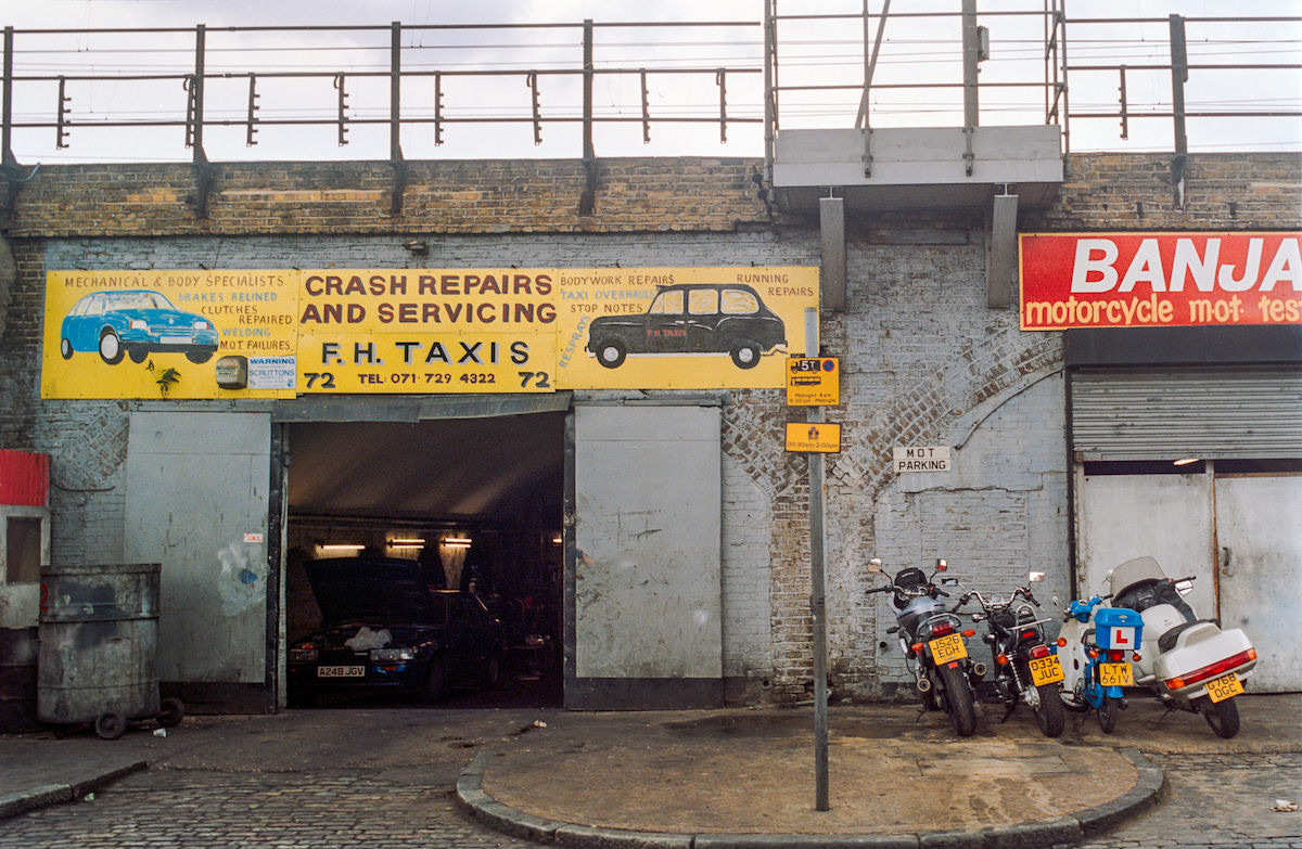 #4 F H Taxis, Railway Arches, Dunbridge St, Bethnal Green, Tower Hamlets, 1993