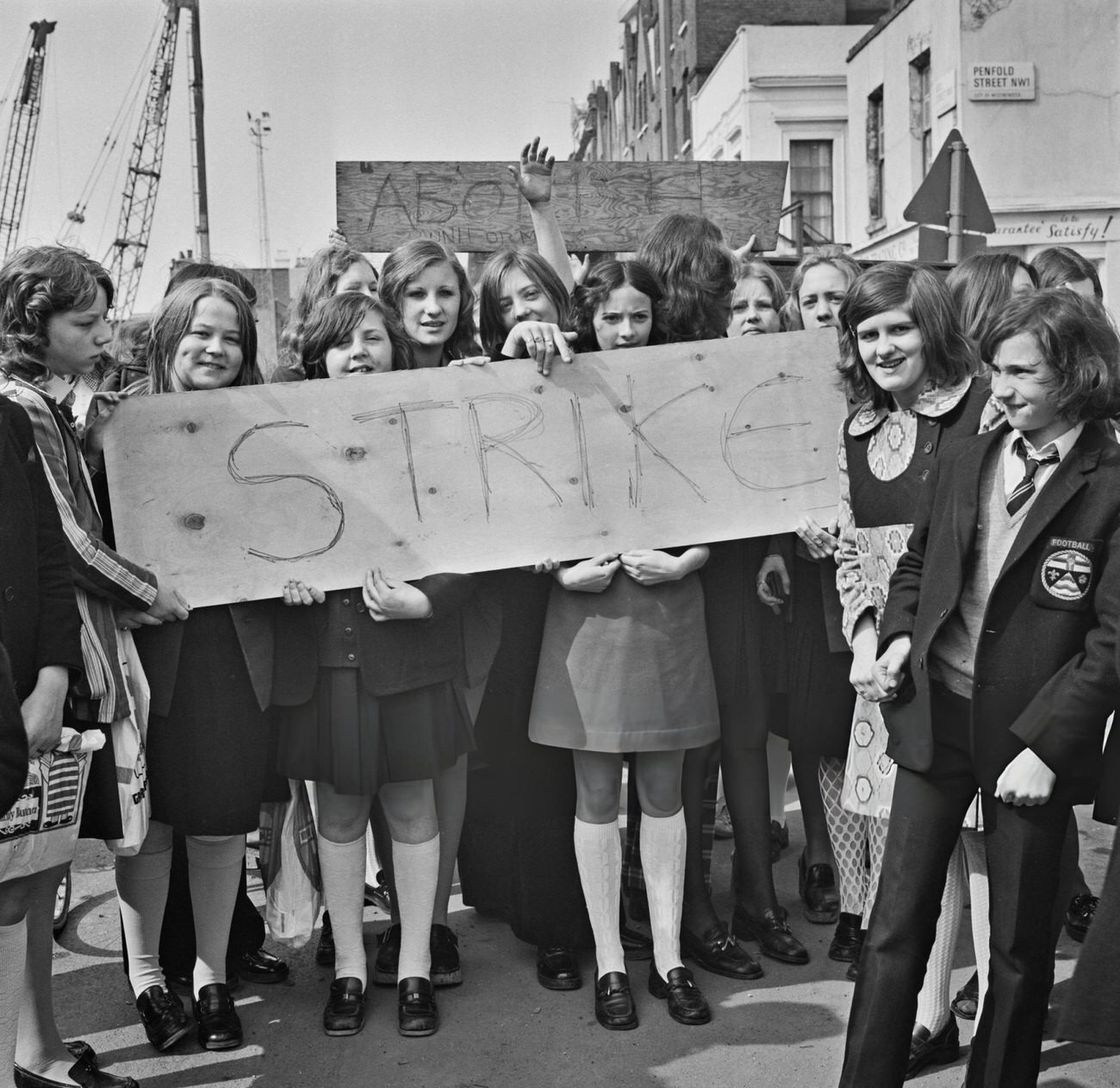 #8 Pupils from the Sarah Siddons Comprehensive School in London, protesting in Marylebone during a strike by schoolchildren organized by the Schools Action Union, 1972.