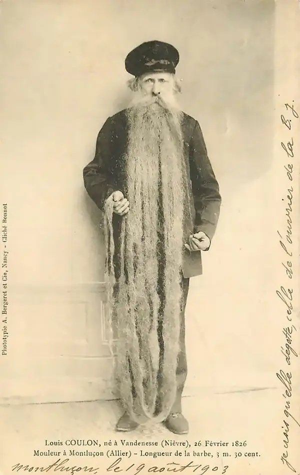 Louis Coulon: The Man with 11-Foot Beard, Which He Used as a Nest for his Beloved Cats Weird