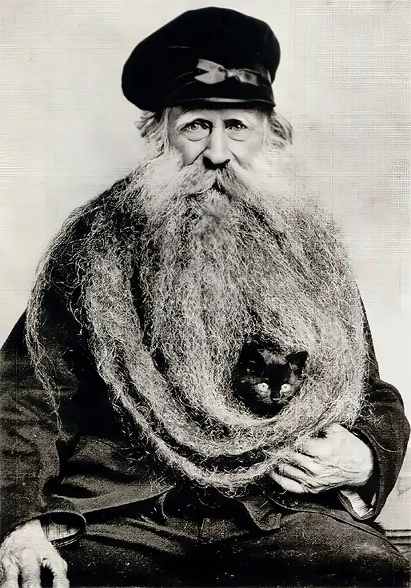 Louis Coulon: The Man with 11-Foot Beard, Which He Used as a Nest for his Beloved Cats Weird