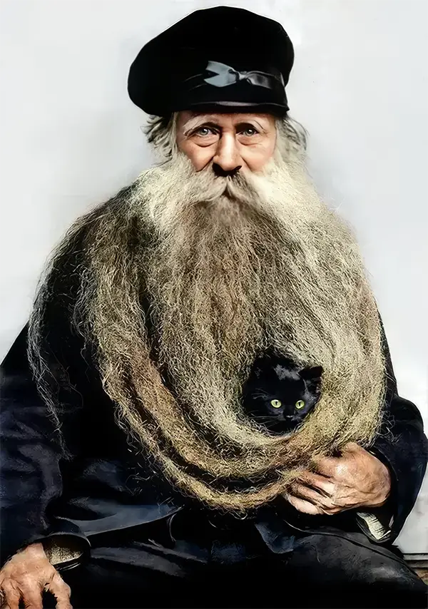 Louis Coulon: The Man with 11-Foot Beard, Which He Used as a Nest for his Beloved Cats Weird