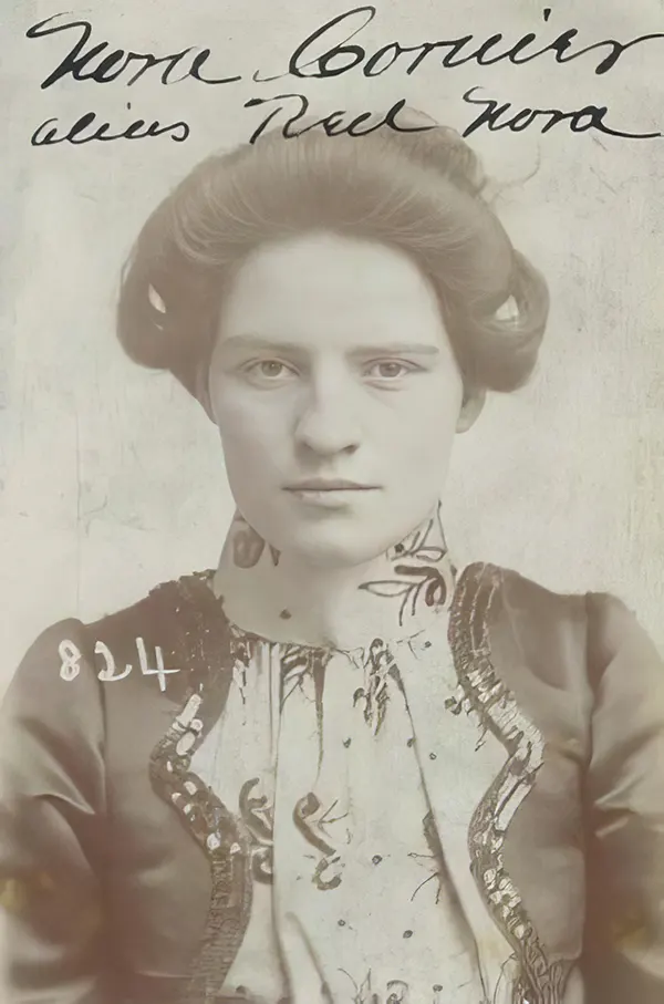 #17 In 1901, Nora Courier, 22, was known to the police as “Red Nora.” She was arrested on March 31 of that year for stealing a horse.