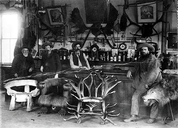 #13 Unique furniture fills the Table Bluff Hotel and Saloon in Table Bluff, California, 1889.