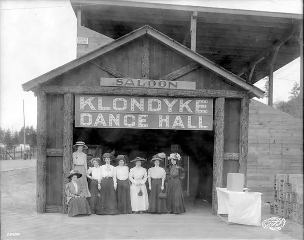 #7 Women outside of the Klondyke Dance Hall and Saloon in Seattle, Washington, 1909.