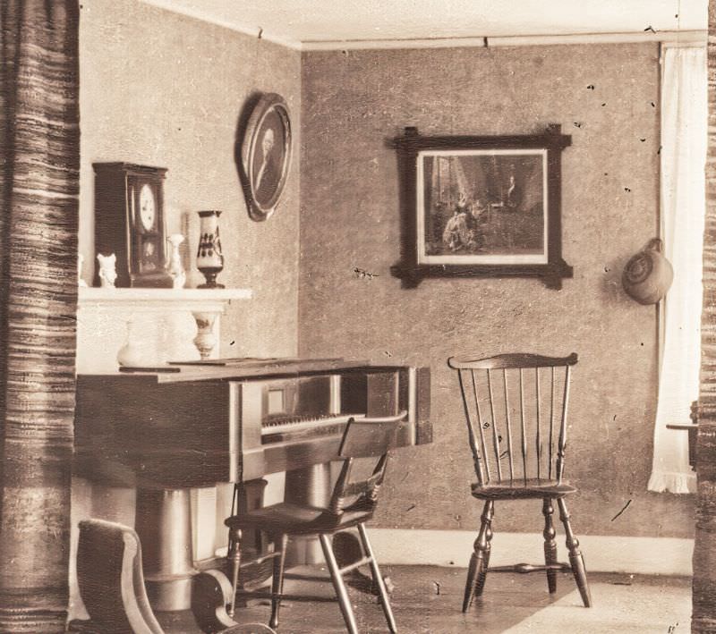 #2 Looking at the 1824 Geib piano in the “pink room”, or front east room, of the Allis-Bushnell House, 1924
