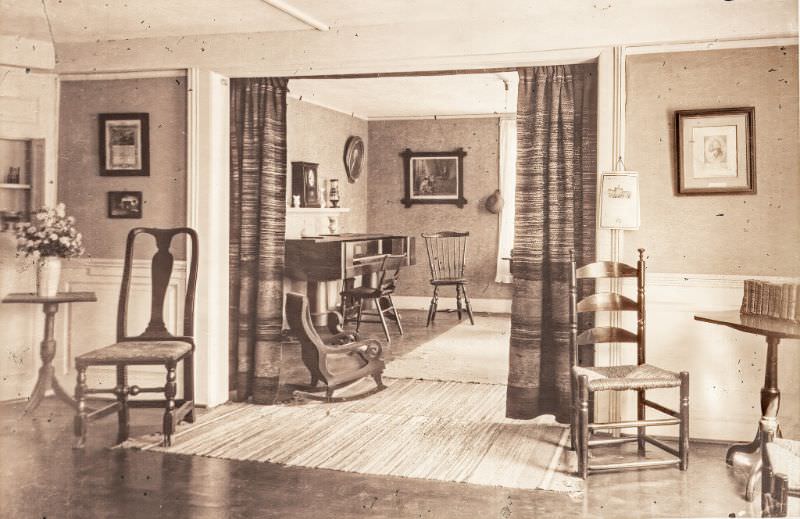 #3 The “green room”, or front center room, looking into the “pink room”, or front east room, of the Allis-Bushnell House, 1924