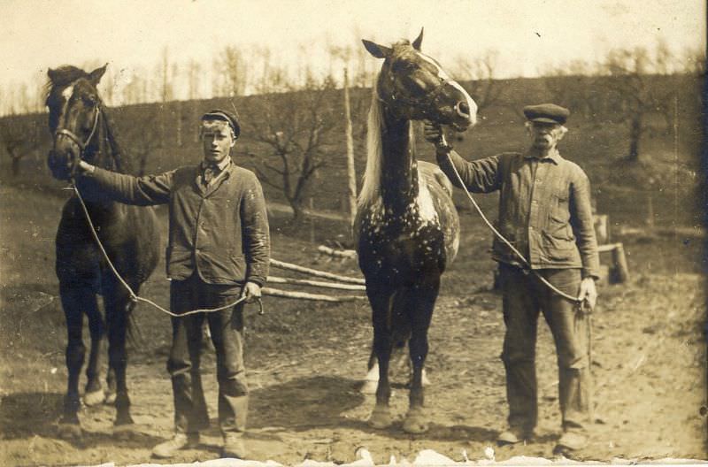 #23 Horses and men, probably father and son