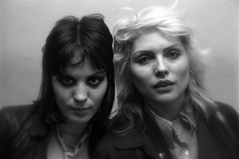 #8 Joan Jett and Debbie Harry of Blondie backstage at the Tower Theatre in Philadelphia, PA at a gig featuring The Runaways, The Ramones & The Jam