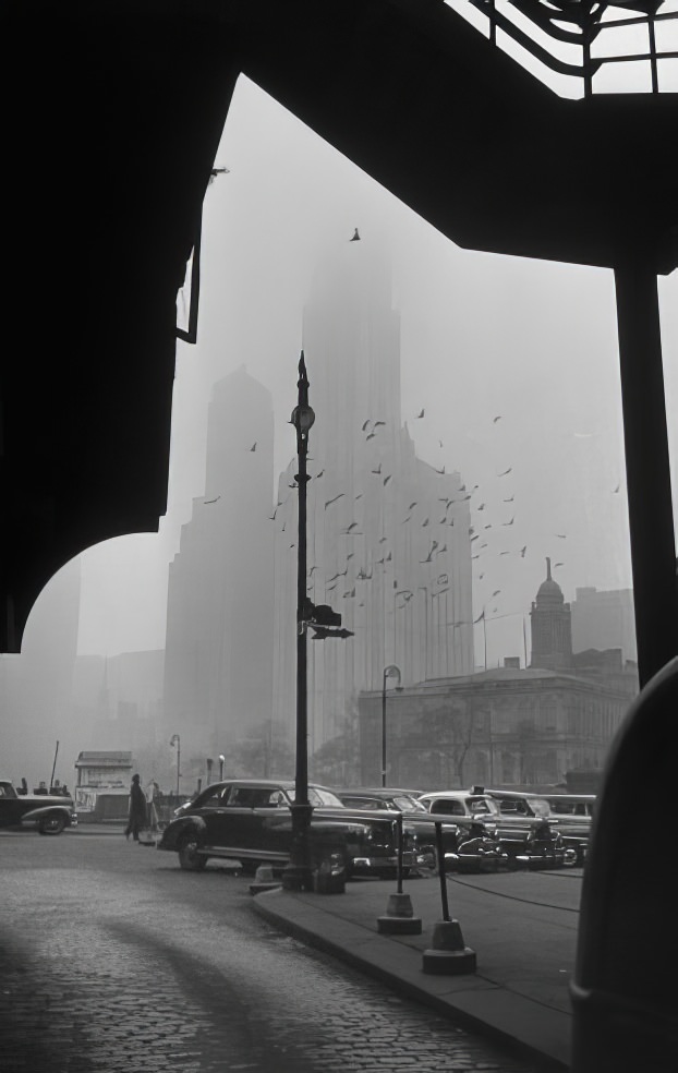 #20 Lower Manhattan in the fog, 1950