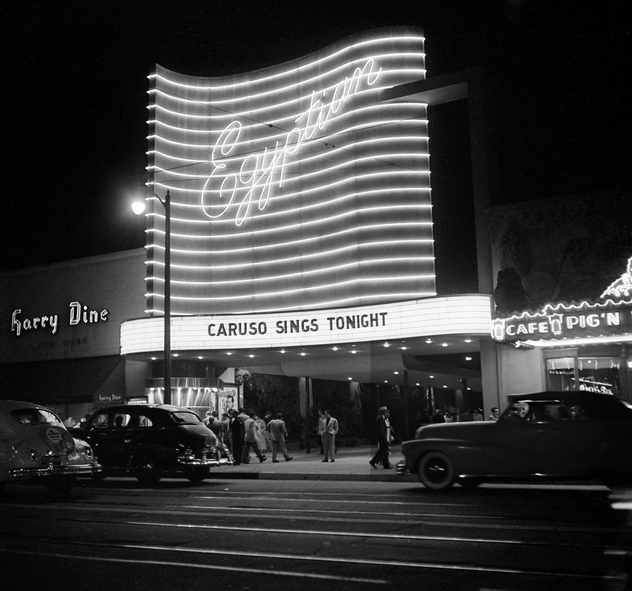 #31 People walking past the Egyptian Theatre on Hollywood Boulevard in Hollywood, California, 1951.