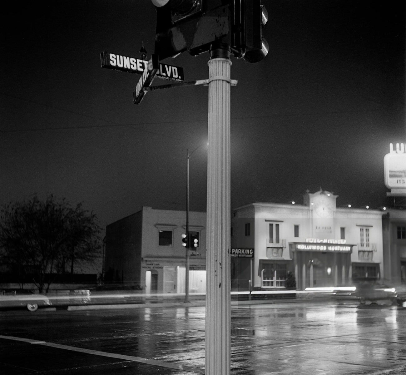#39 Sunset Boulevard street sign in Hollywood, California, 1950s.