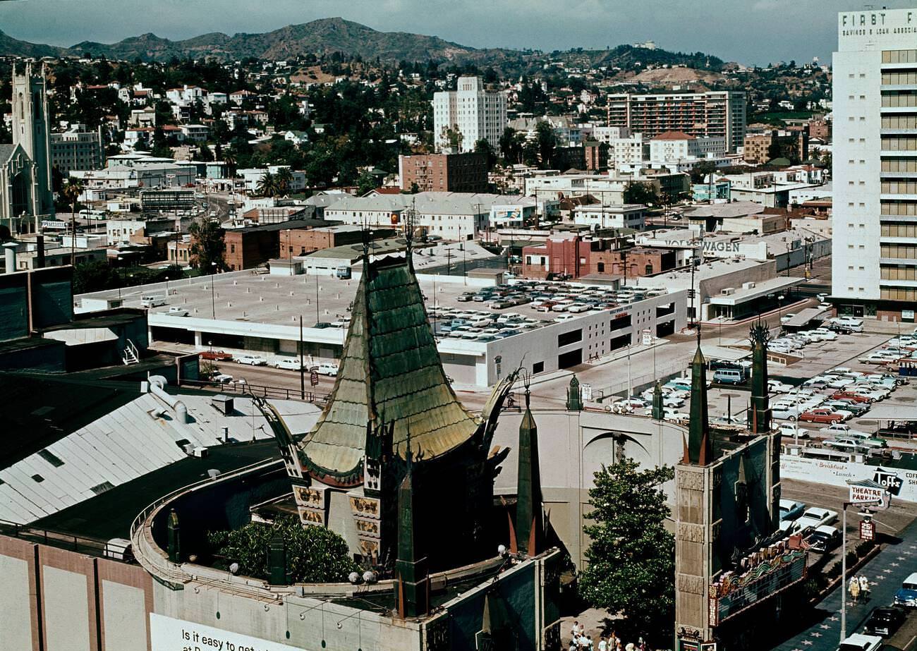 #13 Panoramic view of the Chinese Theatre in Hollywood, 1960s.