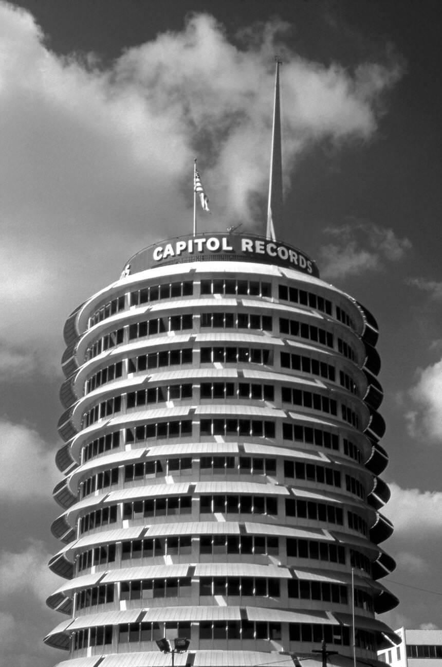 #4 The Capitol Records building in Hollywood, California, 1960s.
