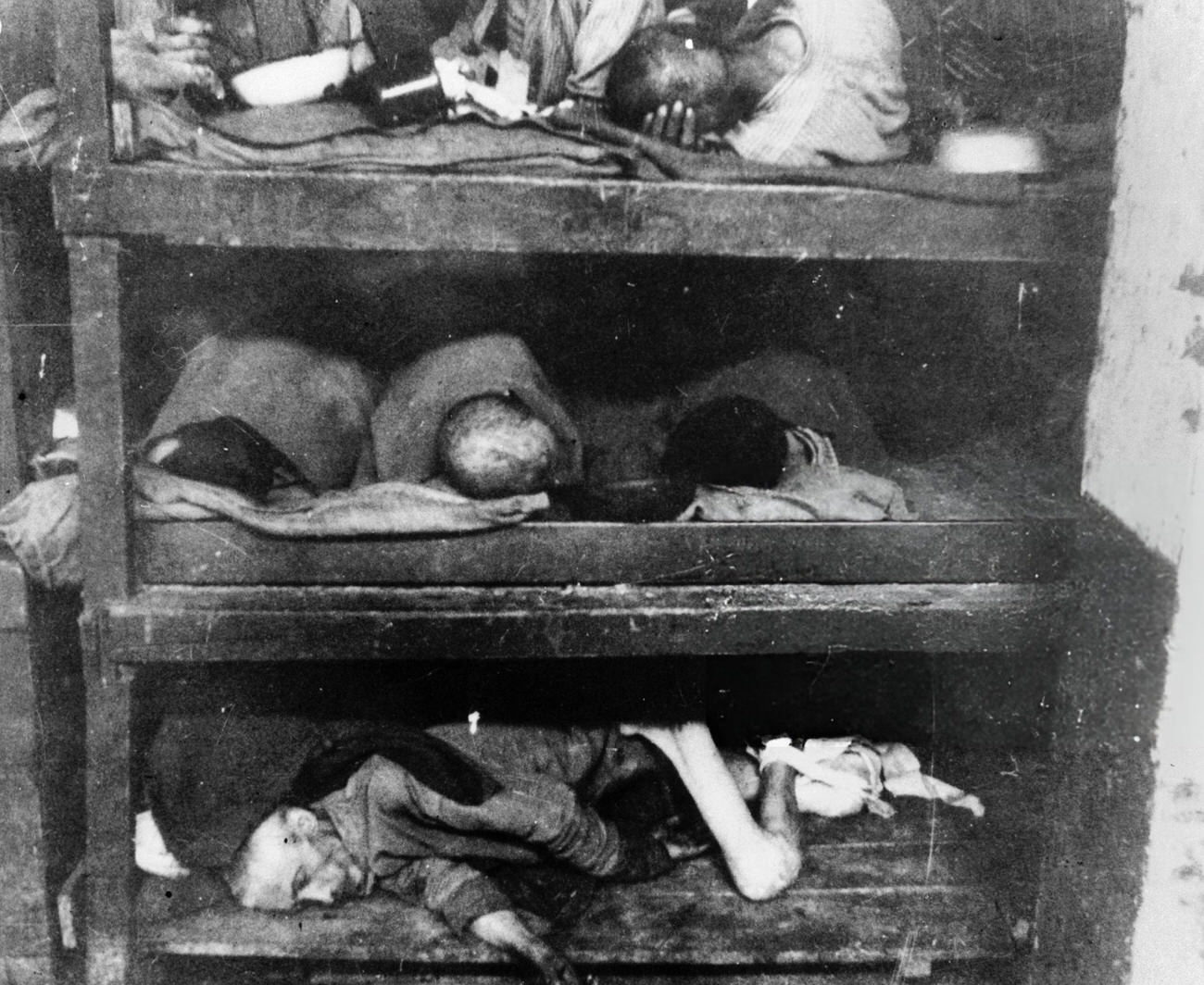 #23 World War II. The hospital of the Buchenwald concentration camp at the time of its liberation by Americans soldiers, 1940s.