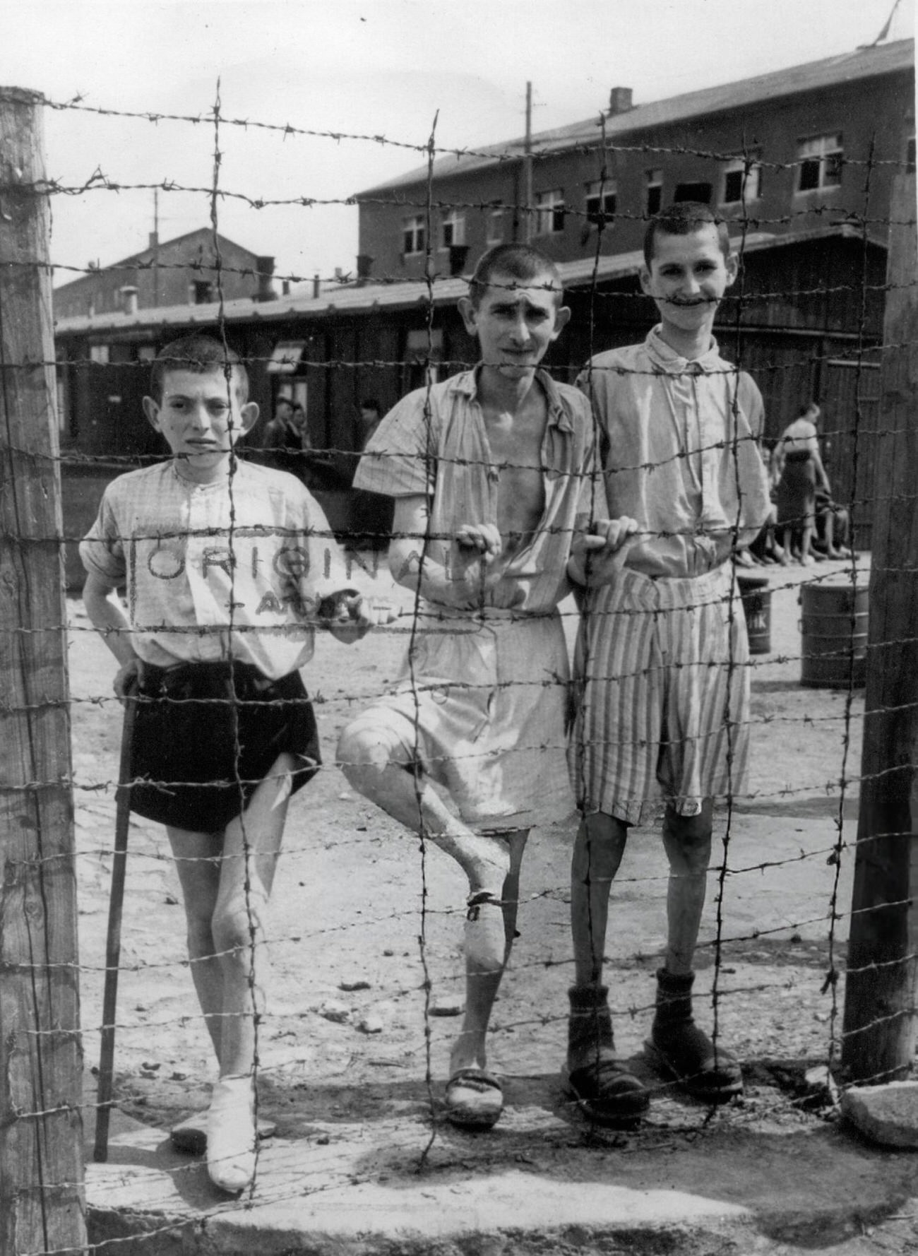 #39 Young emaciated prisoners after the liberation of Buchenwald concentration camp, 1945.