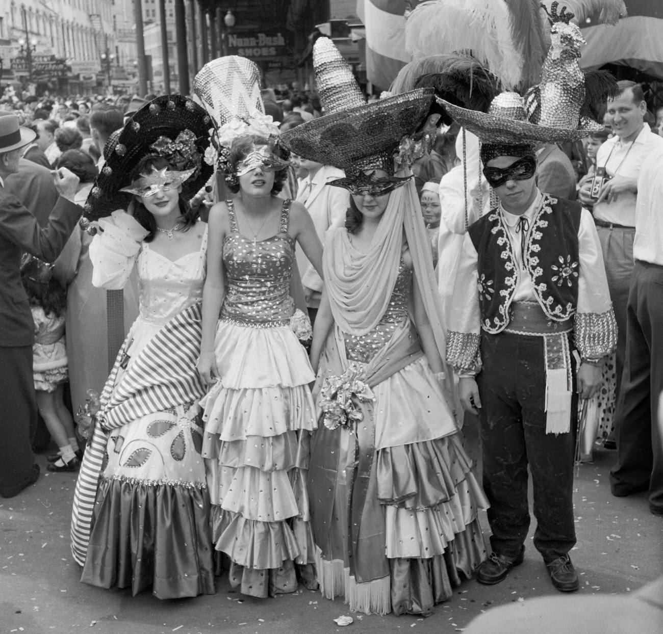#51 A Group Dressed in Mexican or Spanish Costumes at the New Orleans Mardi Gras Parade, 1950s.