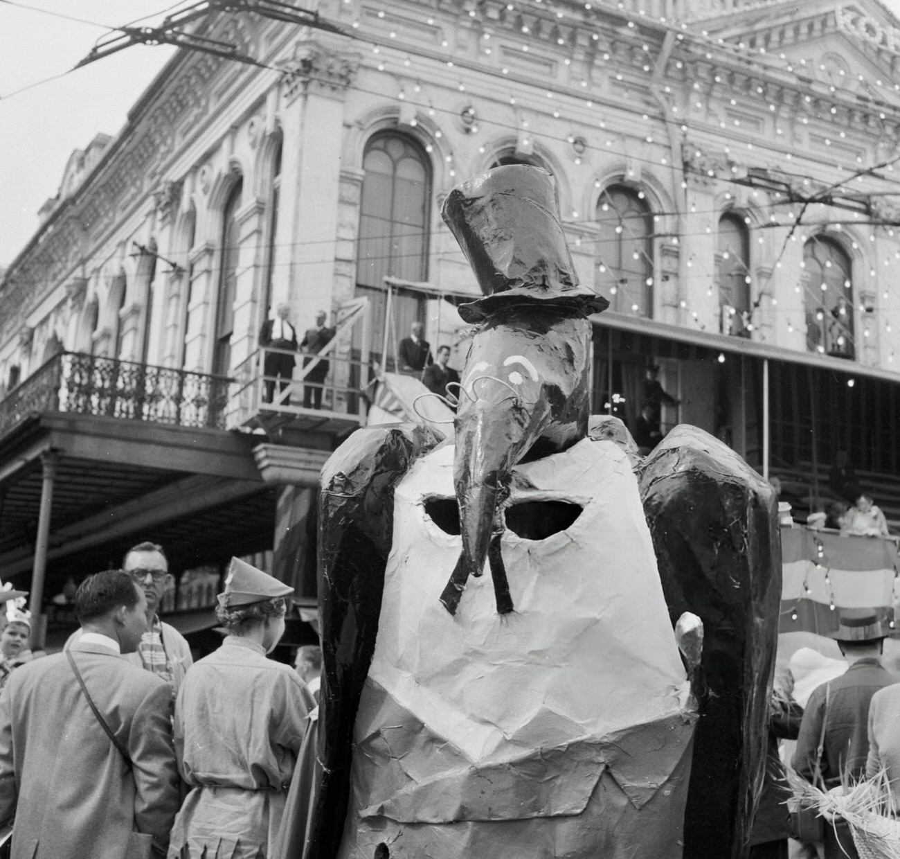 #56 A Man Dressed as a Pelican in a Top Hat and Spectacles, at the New Orleans Mardi Gras Parade, 1950s.